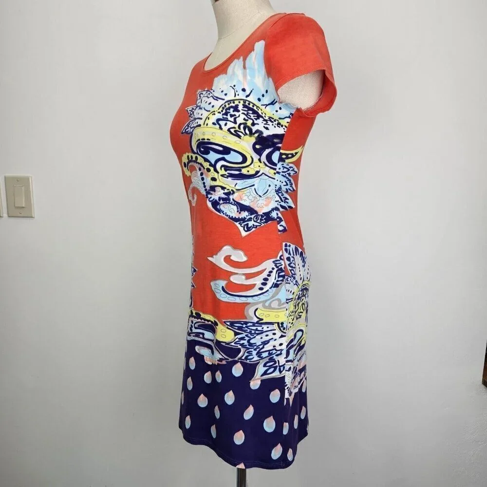 Krimson Klover Red Floral Paisley Tee Shirt Dress Small Short Sleeve Mini Cotton